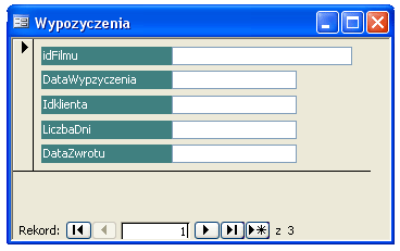 Formularz wypoyczenia przed modyfikacj